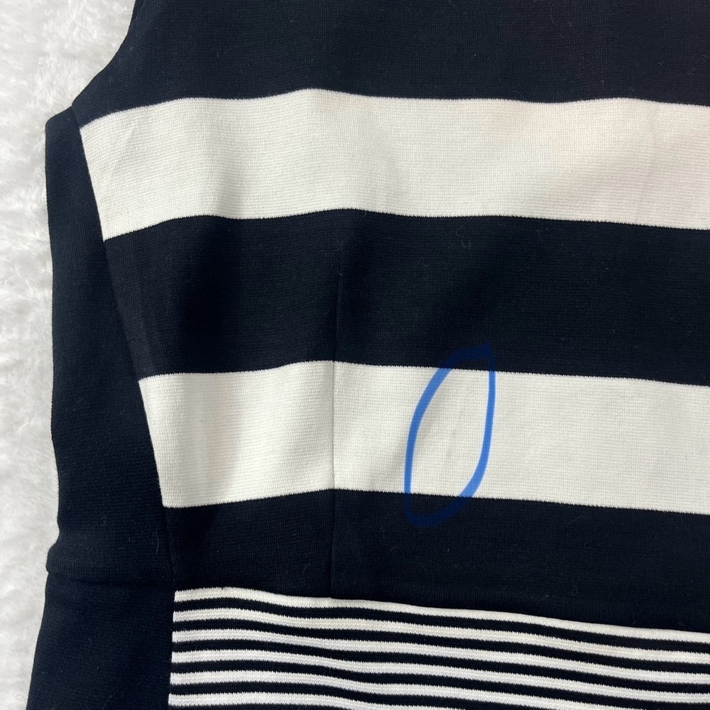 Max Mara Striped Mini Sleeveless Dress Black White Sz 42 Made In Italy Flawed* - Picture 12 of 12